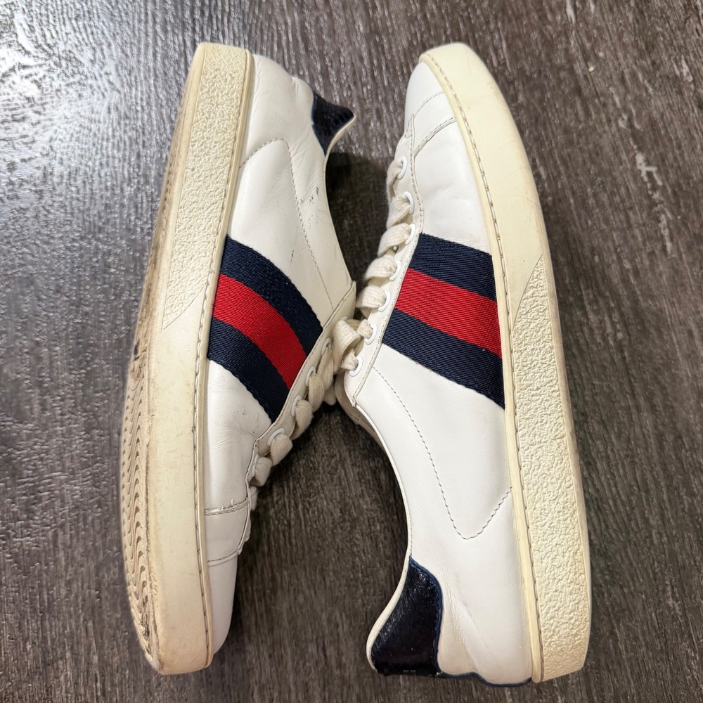 Gucci Ace Sneakers Mens White Navy Red Web Stripe 8 Leather Low Top Trainers - Picture 7 of 10
